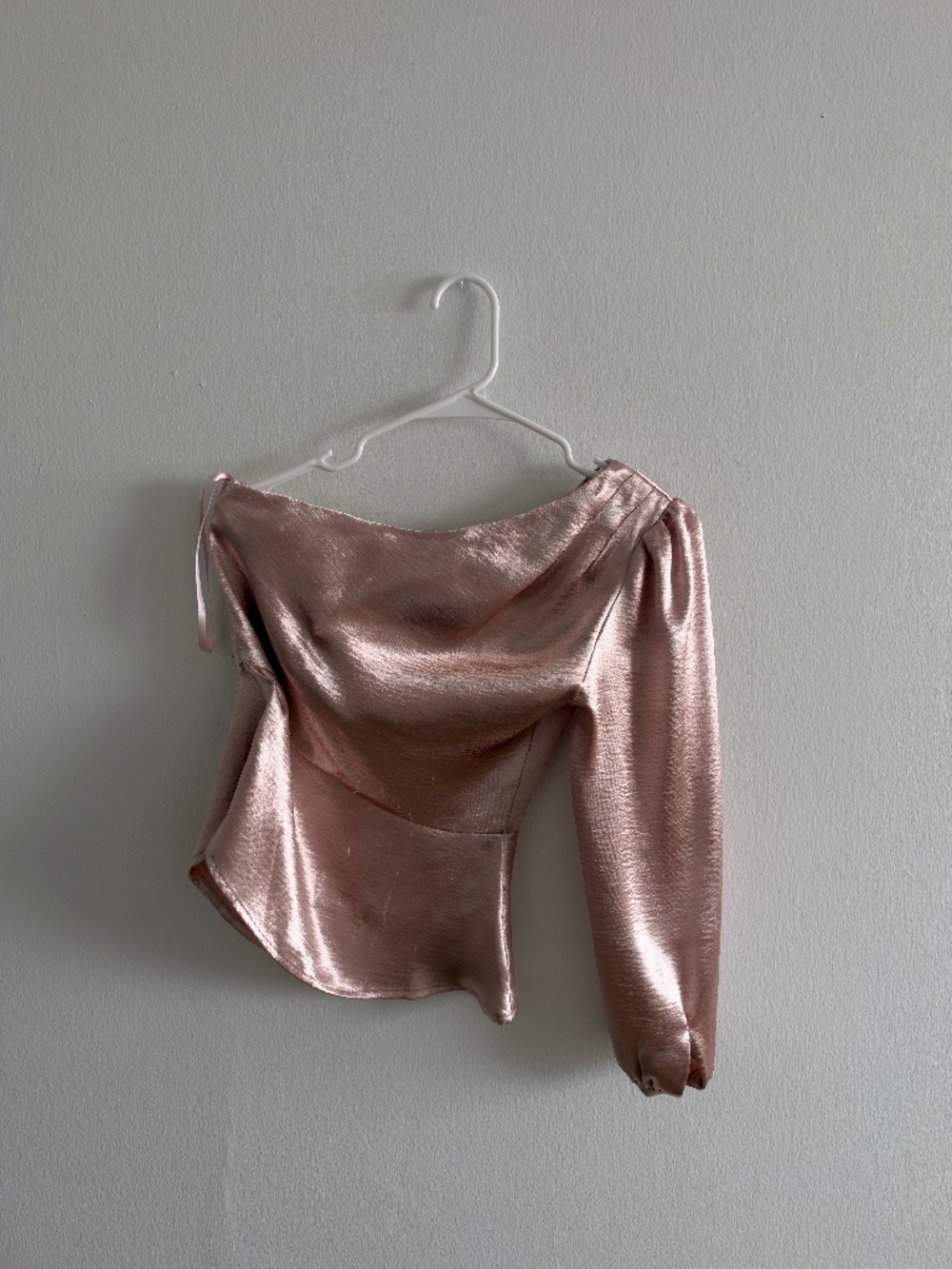 TCEC Pink Satin One Shoulder Draped Blouse